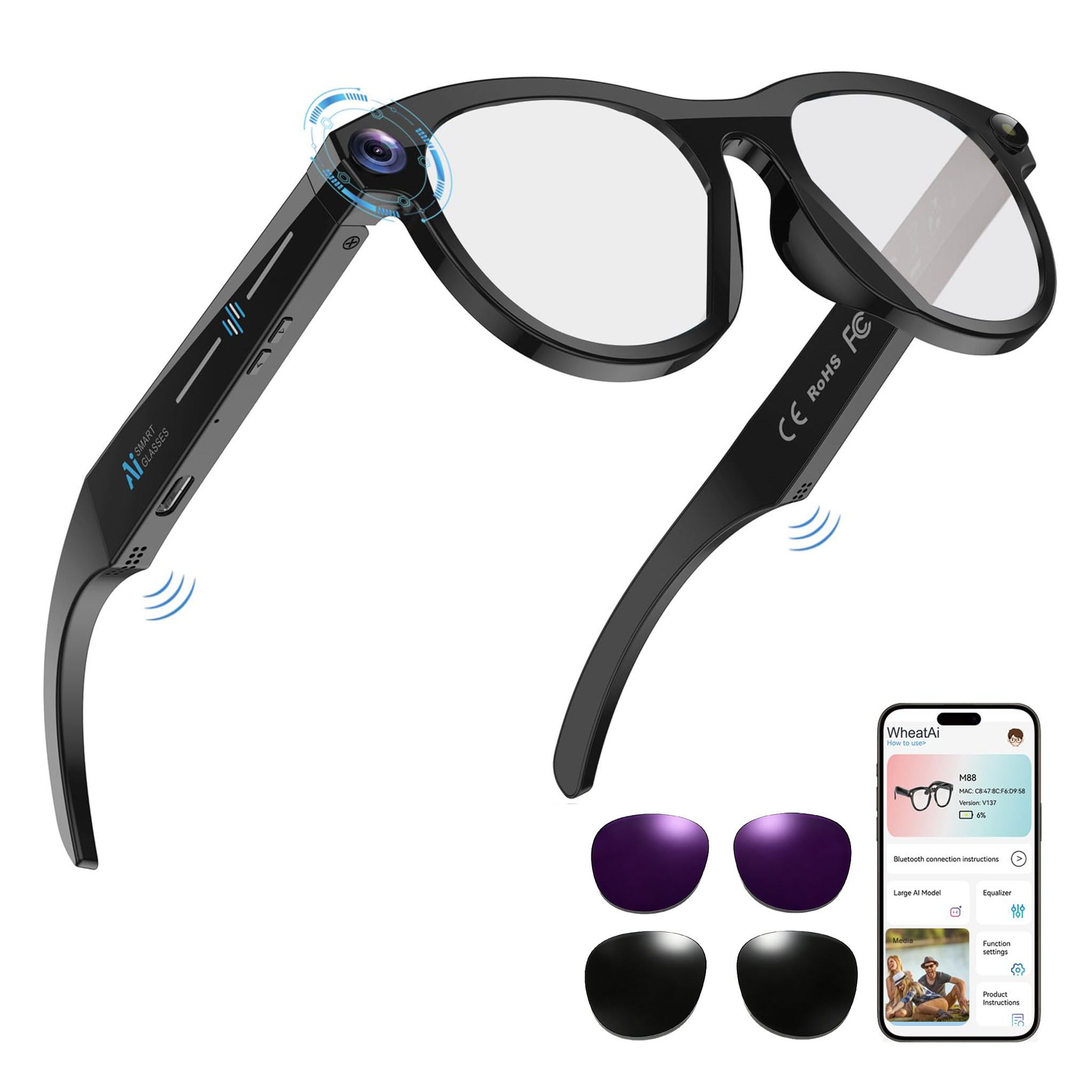 Black Smart Ai Glasses for Men - Smart Glasses Lens recensione e prezzo
