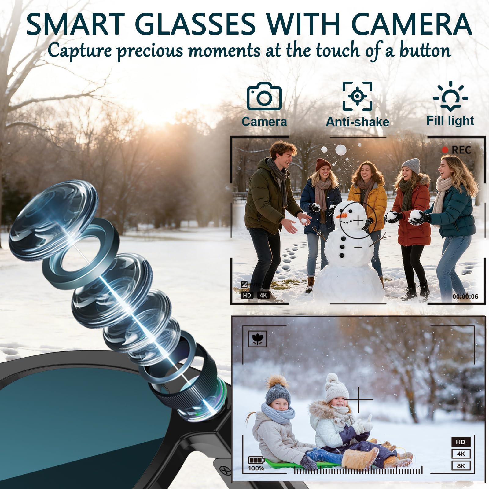 Black Smart Ai Glasses for Men - Smart Glasses Lens recensione e prezzo